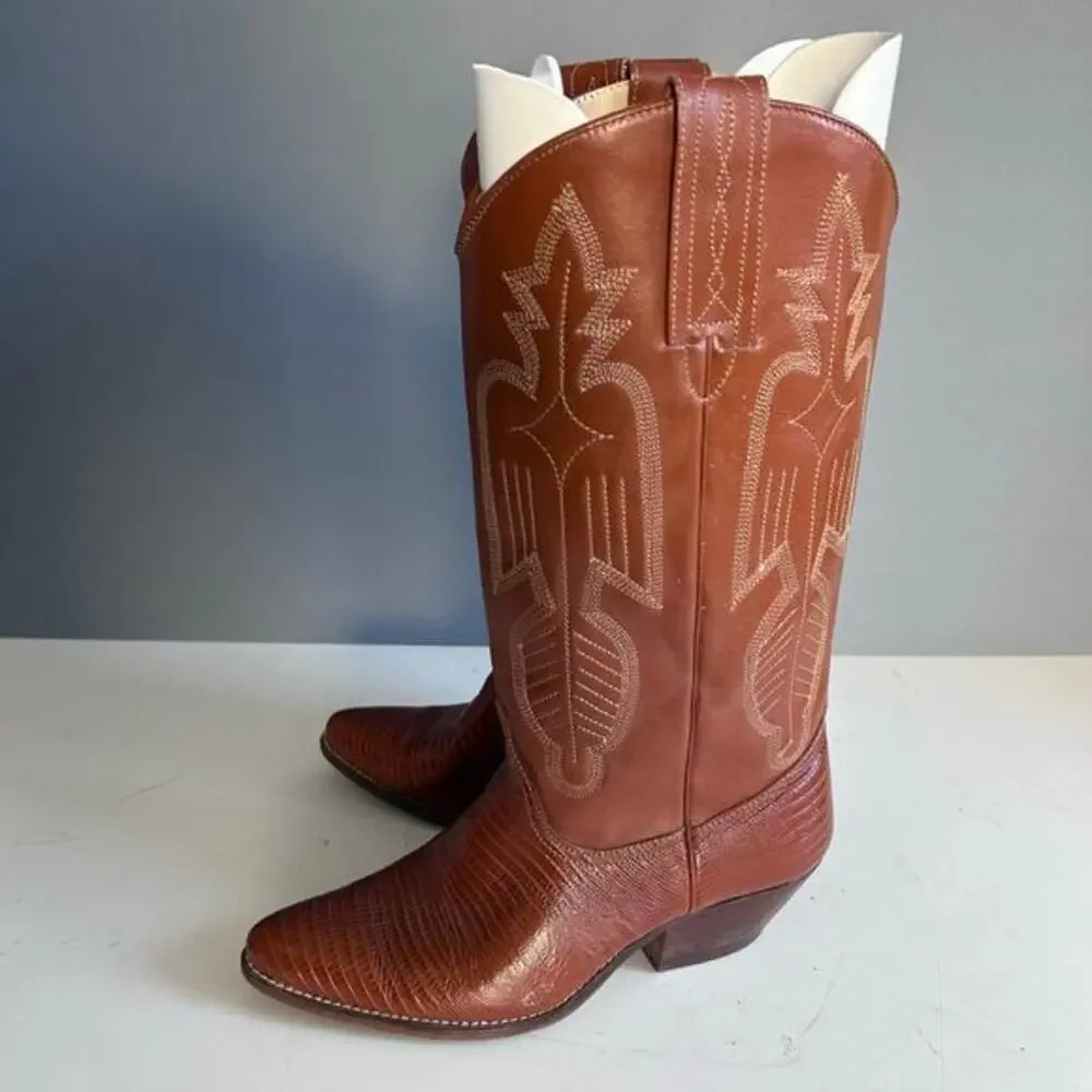 Dolcis‎ boots men's size 8 western vtg stitching brown cowboy Americana